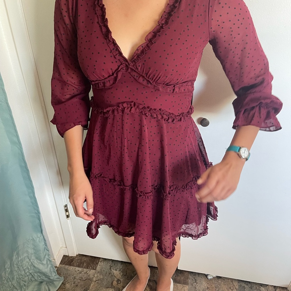 B. Darlin Macy’s Maroon Polka Dot Short Cocktail dress